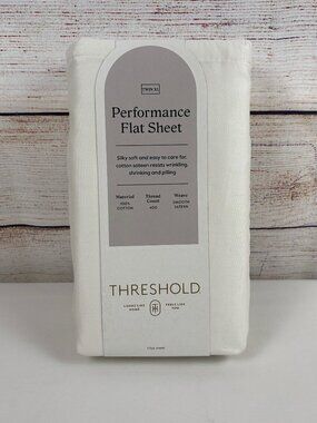 Threshold Performance Flat Sheet Twin XL Sour Cream Cotton Sateen 400 TC